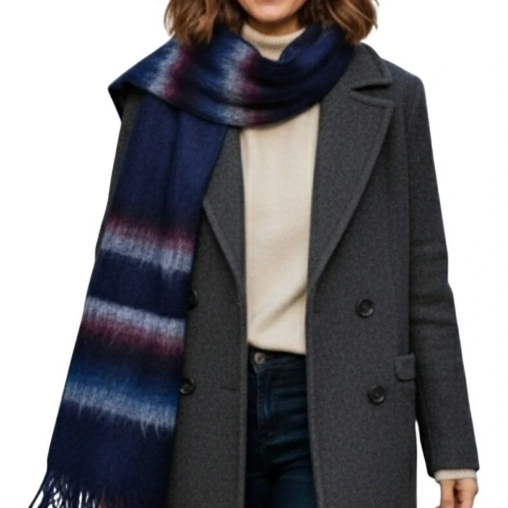 Paititi Woolens Co.‎ Womens Alpaca Wool Scarf 100% Handmade Alaska Blue White 8